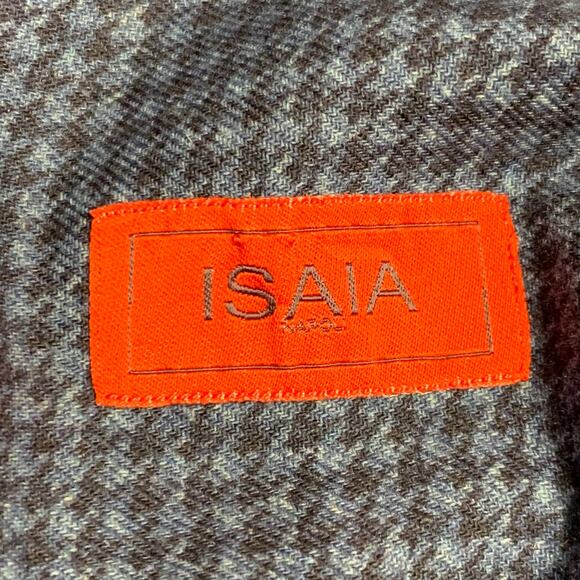 ISAIA Size L Navy Black Houndstooth Cotton Spread Collar Long Sleeve Shirt - Picture 5 of 7